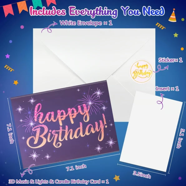 CZTICLE® Fireworks Pop Up Cake Light and Music Happy Birthday Card Gift
