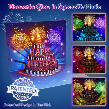 CZTICLE®  Fireworks Pop Up Cake Light and Music Happy Birthday Card Gift