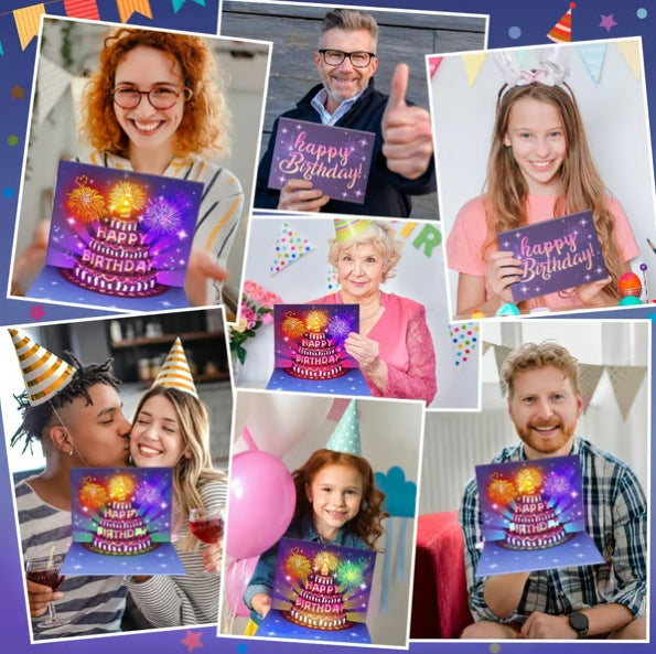 CZTICLE®  Fireworks Pop Up Cake Light and Music Happy Birthday Card Gift