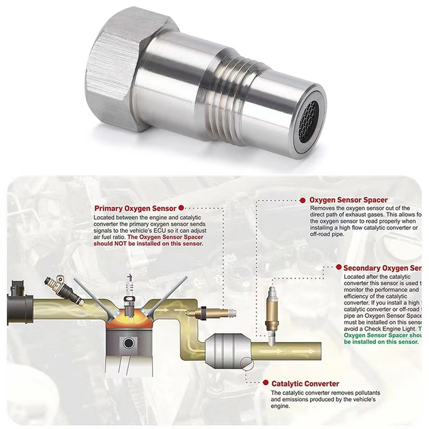 Cilifer® Extension Filter Oxygen O2 Sensor Connector Extender Spacer Internal Thread M18*1.5 Stainless Steel Adapter Auto Parts 🔥02