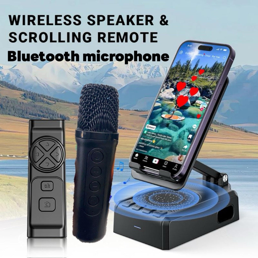 Wireless Speaker Cellphone Stand withRemote Control for  Scrolling,📲🤳🏻Cilifer®Rechargeable Portable Mobile Tablet Stand, Giftsfor Family Friends SmartphoneMount, BacktoSchool 🔥01